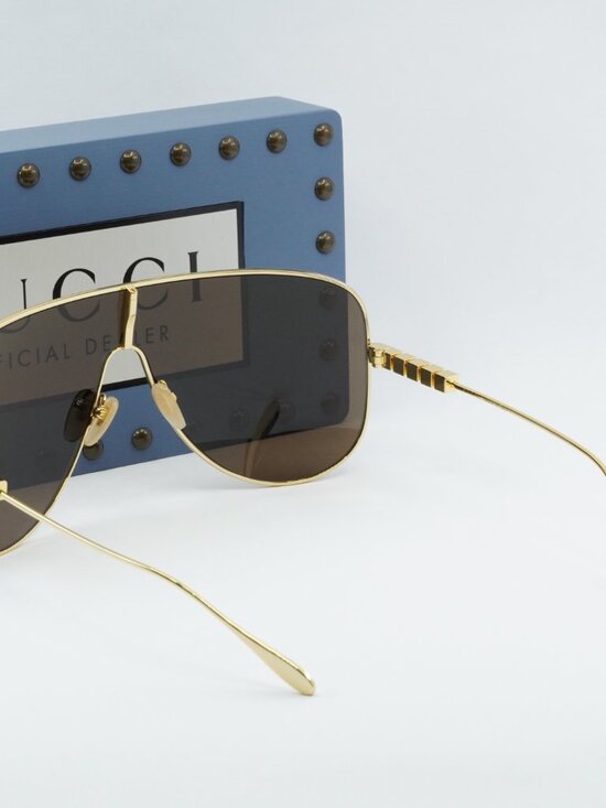 Gucci GG1436S 002 Shield Sunglasses - Gold/Brown main image 9